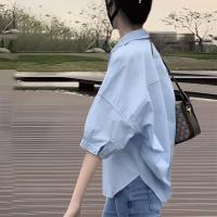 ราคา จัดส่ง 24 ชม เสื้อเชิ้ตสีขาวบาง ๆ ทรงหลวมสำหรับผู้หญิงเสื้อลำลองแขนค้างคาวปีกด้านบน (22236744948)