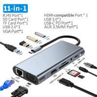 ราคา 12 In 1 USB C Docking Station PD 100W USB C HUB Type C To HDMI Adapter 4K 30Hz VGA RJ45 USB 3 0 HUB USB Splitter For (22614580200)