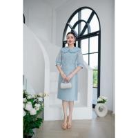 ราคา All Ladies เดรสผ้าไหมลูกไม้คอบัว เดรสออกงานหรู สีฟ้า สีชมพู (24519916927)