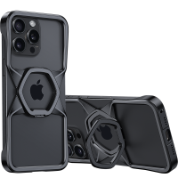 ราคา Metal Bumper Hexagon Phone Case For iPhone 14 15 16 Pro Max Magsafe Magnetic Stand Shell Aluminum Alloy Removable Hollow Cover 5 18 (24462796589)