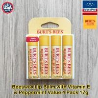 ราคา Burts Bees Beeswax Lip Balm with Vitamin E Peppermint Value 4 Pack 17g เบิร์ตส์บีส ลิปบาล์ม ผสมวิตามินอี และน้ำมันเปปเปอร์มินต์ บำรุงริมฝีปาก ปากแห้ง แพ็ค 4 ชิ้น (20348086789)