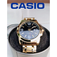 ราคา PJ 2 นาฬิกาข้อมือผู้ชายคาสิโอ CASIO สายสแตนเลสสีทอง หน้าปัดดำ รุ่น MTP 1314D 1AV (18705217700)