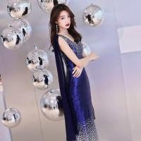 ราคา พร้อมจัดส่ง ชุดราตรียาวสีน้ำเงิน เดรสออกงาน เกรดพรีเมียม พร้อมส่งค่าา 16 (19640260025)