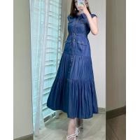 ราคา งานป้าย Bellita K635 การันตีเสื้อผ้าคุณภาพชุดเดรสยาวสียีนส์กระดุมหน้า คอปก แขนกุด กระดุมด้านหน้าสีทองยาว ผ้าญี่ปุ่น (22410926967)