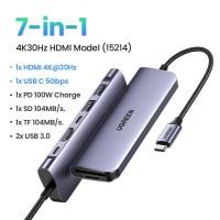 ราคา UGREEN CM195 15214 USB C Hub 7 in 1 Multifunction Adapter USB C 2xUSB3 0 USB C 5Gbps HDMI SD TF PD (22163635208)