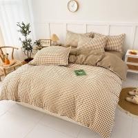 ราคา Alls Wonderland 4in ชุดเครื่องนอนเรขาคณิต1ชุดผ้าปูที่นอนลายสก๊อตสีเขียว โครงสีดำชุดที่นอนราคาย่อมเยาปลอกหมอนนุ่มผ้าปูที่นอน (23144139201)