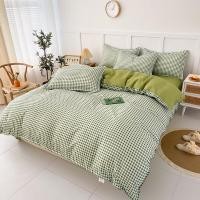ราคา Alls Wonderland 4in ชุดเครื่องนอนเรขาคณิต1ชุดผ้าปูที่นอนลายสก๊อตสีเขียว โครงสีดำชุดที่นอนราคาย่อมเยาปลอกหมอนนุ่มผ้าปูที่นอน (23144139205)