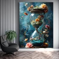 ราคา นาฬิกาทรายและภาพวาดดอกไม้นาฬิกาติดผนังสไตล์โบราณห้องนั่งเล่นตกแต่งบ้านของขวัญผ้าใบวาดภาพจิตรกรรมฝาผนัง (23783609683)