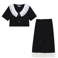 ราคา S 4XL FAVOR ชุดเดรสไซส์ใหญ่สำหรับสาวอวบ ชุดเซ็ตกระโปรงแฟชั่น 2 ชิ้น เสื้อคลุมแขนสั้นคอปกตุ๊กตา กระโปรงทรงเอ (23245381761)