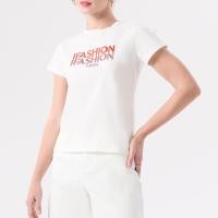 ราคา f fashion เสื้อทีเชิ้ต แต่งโลโก้คริสตัล ผู้หญิง สีขาว T shirt with Crystal Logo 06519 (23797795813)