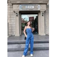 ราคา จั้มสูทยีนส์ขายาว เกาะอก กางเกงขากว้าง สไตล์สตรีท 8052 (22463017429)