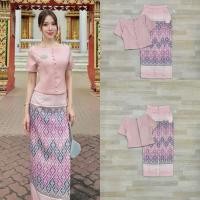 ราคา พร้อมส่ง ชุดเซทผ้าไทย ชุดไทย ใส่ทำบุญ เสื้อ กระโปรง ผ้าถุงสำเร็จรูป (24941363770)