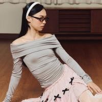 ราคา FLAT2112 FF0790 BABY LULU TOP เสื้อปาดไหล่ แขนยาว เสื้อเปิดไหล่ (23789363376)