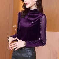 ราคา เสื้อยืดคอกลมแขนยาวผ้ากำมะหยี่สีดำสำหรับผู้หญิง ฤดูใบไม้ผลิและฤดูใบไม้ร่วง เสื้อชั้นในคอกลมสูงครึ่งตัว แฟชั่นสตรี (20777361666)