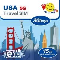 ราคา Happy USA eSIM แฮปปี้ เทเลคอม สหรัฐอเมริกา 10 30 วัน 5 15 กิกะไบต์ eSIM ท่องเที่ยวแบบเติมเงิน 5G 4G (23807013420)