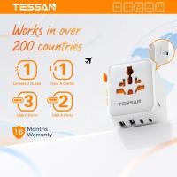 ราคา แจกของรางวัล TESSAN Universal Travel Adapter ปลั๊ก แปลงไฟ จีน ปลั๊กไฟ ญี่ปุ่น UK Plug Adapter USB Type C ปลั๊ก แปลง universal (24593890084)