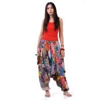 ราคา กางเกงม้ง กางเกงเป้ายาน กางเกงแม้ว กางเกงผ้าต่อ ลายดอกไม้กราฟฟิก Patchwork Harem Genie Pants (317432216)