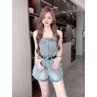 ราคา จั้มสูทยีนส์ขาสั้น เกาะอก ทรงคาร์โก้ เว้าเอวงานกระดุมหน้า สไตล์เกาหลี 2806 (22203451179)
