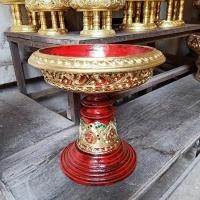 ราคา พานเจ้านาง 10นิ้ว พานโตก พาน พานไม้ สีแดงทองเก่า พานดอกไม้ ขันดอก พร้อมส่ง Wooden tray พานขันดอก (13383817465)