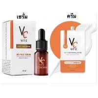 ราคา ส่งฟรี กดเก็บคูปองส่งฟรี เซรั่มวิตซีน้องฉัตร VC Vit C Bio face Serum Vit C Whitening Cream แบบซอง ราชิ rachi กันแดด วิตซี Ratcha รัชชา HYA ขวดฟ้า VC vit c serum (10849848653)