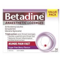 ราคา Betadine Anaesthetic Lozenges Triple Action Sore Throat Lozenges 36 Lozenges เม็ดอมบรรเทาเจ็บคอลดการสะสมของเชื้อในช่องปากและลำคอนำเข้าจากออสเตรเลีย (21972968214)