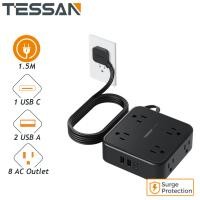 ราคา TESSAN ปลั้กไฟมาตรฐาน USB Type C สวิตช์ควบคุม ปลั๊กสามตา ปลั๊กไฟ 3 เมตร ปลั้กไฟ รางปลั๊กไฟ (24593278371)
