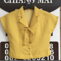 ราคา เสื้อคอปีกนกติดโบว์แขนเลยผ้าผ้าฝ้ายทอมือพิเศษอัดกาว (24551628716)