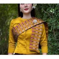 ราคา P101 ชุดผ้าไทยจิตรลดาแขนสั้น สีเหลือง (24883203951)