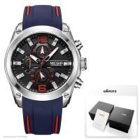 ราคา Megir Mens Chronograph นาฬิกาควอทซ์อะนาล็อกพร้อมวันที่ มือส่องสว่าง นาฬิกาข้อมือสายยางซิลิโคนกันน้ําสําหรับ Man (23150466230)