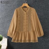 ราคา ฤดูใบไม้ร่วงผู้หญิง ZANZEA แขนยาวเสื้อเดี่ยวลูกไม้เย็บปะติดปะต่อกันเสื้อยืดคอกลมเสื้อสตรีแขนยาวเปิดไหล่ 1202 (23310084329)