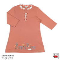 ราคา เสื้อแตงโม SUIKA เสื้อยืดเดรส แขนสามส่วน คอจีนลายสก๊อต ปักลายดอกไม้ EI SJF3 008 (14593069055)