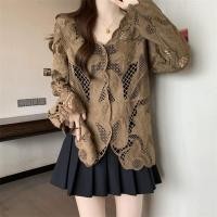 ราคา พร้อมส่ง เสื้อลูกไม้แขนยาวลายดอกไม้ เสื้อลูกไม้ปักฉลุทั้งตัวสไตล์เกาหลี (24605636204)