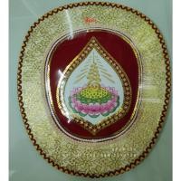 ราคา ตาลปัตร ตาลปัตรประดิษฐ์ ลายบัวนูน ตาลปัตรปักลายบัวนูน ด้ามไม้ (21784482567)