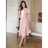 ราคา S 4XL เดรสยาว สไตล์สาวออฟฟิศทำงาน เรียบหรูดูแพง ผูกโบว์สไตล์เกาหลี ทรงเข้ารูป เรียบหรู ใส่ออกงาน (24465679452)