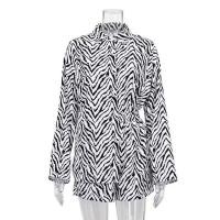 ราคา ชุดเสื้อเชิ้ตและกางเกงขาสั้นลายทางสีดำขาวหลวมๆ แฟชั่นฤดูใบไม้ร่วง 2022 ชุดทำงานผู้หญิง (24833708876)