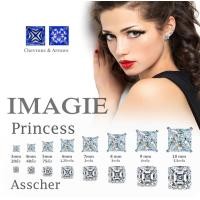 ราคา IMAGIE ต่างหูเพชร Cz C A Princess cut Asscher cut เหลี่ยม 3 10mm (24585853193)