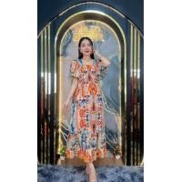 ราคา เดรสยาวผ้าชีฟอง ย่นอก แขนระบาย กระโปรงระบายชาย1ชั้นยาว50 (24556018636)