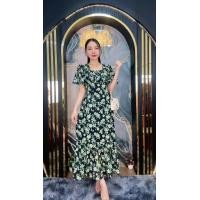 ราคา ชุดเดรสยาว ผ้าชีฟอง ย่นอก แขนระบาย กระโปรงระบายชาย1ชั้น ลายดอก (24519337040)