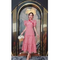 ราคา ชุดเดรสยาว ค๊อตตอน คอจีน กี่เพ้า สีพื้นแขนเจ้าหญิง มีซับใน ประโปรงขนมชั้น ยาว48 ลายสก๊อต (23753124396)