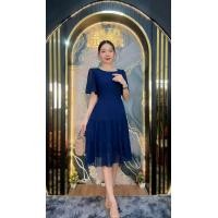ราคา ชุดเดรสสั้น ผ้าชีฟอง คอกลม แขนระบาย กระโปรงขนมชั้น ยาว40 สีพื้น (24660632855)