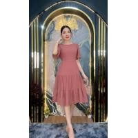 ราคา ชุดเดรสสั้น ผ้าชีฟอง คอกลม แขนระบาย กระโปรงขนมชั้น ยาว40 สีพื้น (24660632857)