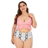 ราคา ชุดว่ายน้ำบิกินี่พลัสไซส์มีระบายขอบสีชมพูลายงู (23129253536)