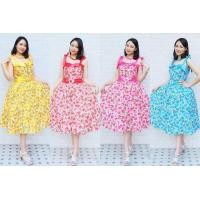 ราคา ชุดย้อนยุค ชุดลายดอกทองกวาว ชุดเดรสกระโปรงลายดอก Freesize พร้อมส่ง (16214456133)