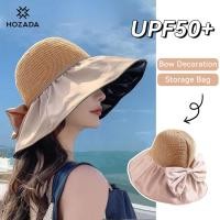ราคา HOZADA หมวกชายหาดหมวกแก๊ปผู้หญิงพับได้หมวกหมวกกันแดดลำลองกันแดดแบบพกพาติดโบว์หมวกชายทะเลแบบผูกโบว์ดีไซน์กระเป๋าเก็บของหมวกหมวกป้องกันแสงแดดปีกกว้างหมวกป้องกันรังสียูวีพร้อมเชือกไนลอนท่องเที่ยวกลางแจ้ง
