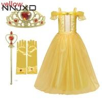ราคา NNJXD 4 10ปีเสื้อผ้าเด็กผู้หญิงเจ้าหญิงเบลล์ชุดคอสเพลย์พร้อมอุปกรณ์เสริมสีเหลืองชุดแฟนซีสำหรับคอสเพลย์ปาร์ตี้ฮาโลวีนคริสต์มาสปีใหม่ชุดเดรสปาร์ตี้ (6451836029)