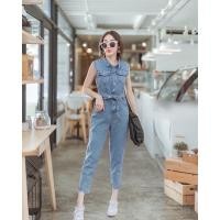 ราคา จั้มสูทยีนส์ขายาว แขนกุด คอปกกระดุมหน้า ซิปกางเกง มีเชือกผูกเอว สไตล์เกาหลี 6028 (18933948545)