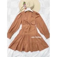 ราคา สพ0014 มินิเดรส ทรงคอวี คอปก แต่งโบว์ผูกหน้า แขนยาว ชายระบาย ผ้าไหมอิตาลี สุดฮิตคือต้องมีค่ะ งานสวยมากกกค่ะ ชุดสีแดง วาเลนไทน์ (12737607904)