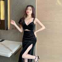 ราคา ชุดเดรสยาวผ้ากำมะหยี่ไหมคอวีแขนกุดเอวสูง ชุดราตรีสำหรับงานกลางคืน เดรสยาวคลุมเข่า ชุดทำงานสไตล์เกาหลี (22984800872)