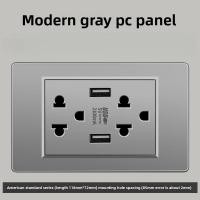 ราคา สีเทา Universal Wall Outlet Outlet Panel Light Switch For Wall Modern 1 2 3 4 6 Group 2 Way Switch Off On Light 15amp Electrical 3 6 Pin Plug Socket With USB Port Grey Power Switch and Outlet Dimmer D