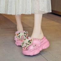 ราคา พร้อมส่ง รองเท้าส้นตึก แต่งโบว์ สไตล์เกาหลี รองเท้าแฟชั่น สูง8cm (17254185526)